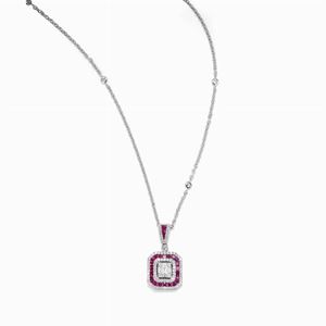Pendente in oro bianco 18k, diamanti e rubini