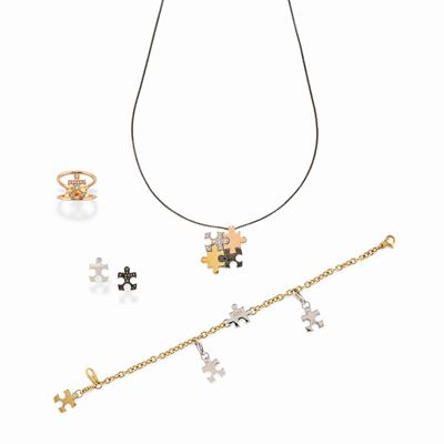 Cinque Gioielli nei Tre Ori 18k e Diamanti Neri e Incolori