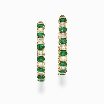 Orecchini in Oro 18k, Smeraldi e Diamanti