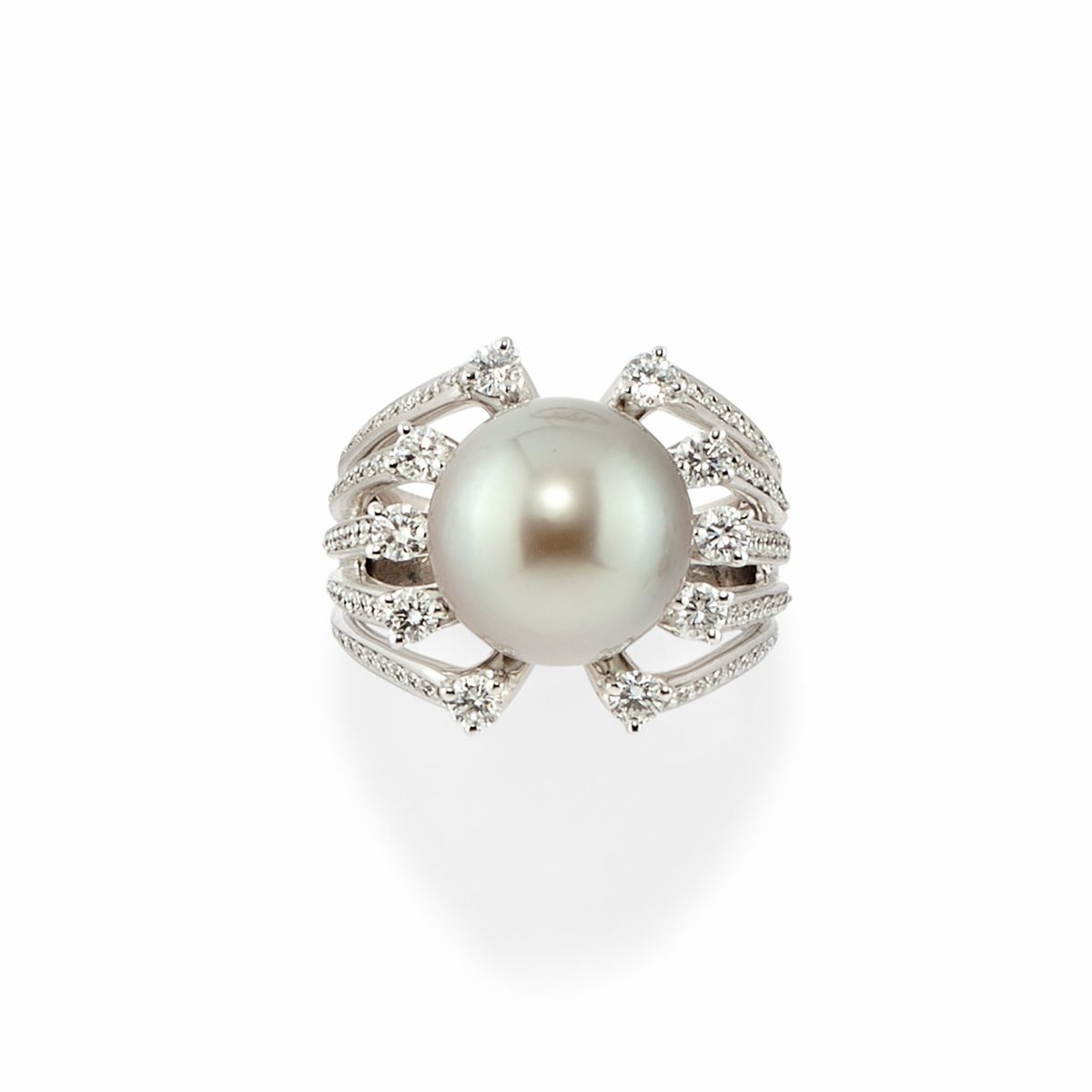 Anello in oro bianco 18K, diamanti e perla coltivata Tahiti | Gioielli | , casa d'aste