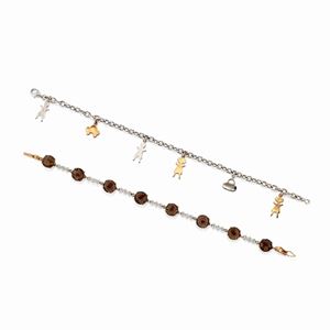 A 18k white and rose gold, diamond and fumé quartz, two bracelets