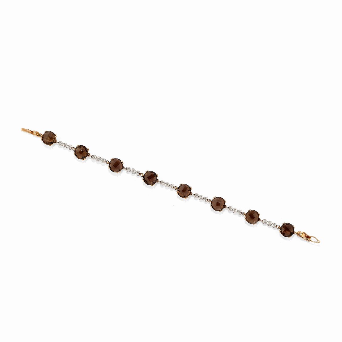 Due Bracciali in Oro Bianco e Rosa 18k, Diamanti e Quarzi Fumé