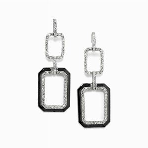 Orecchini pendenti in argento, oro 18k, onice e diamanti