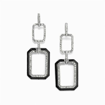 Orecchini Pendenti in Argento, Oro 18k, Onice e Diamanti
