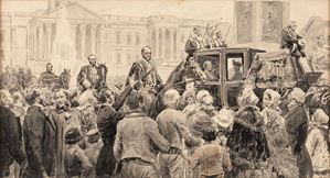 Matania Fortunino - Risultati del congresso di Parigi banditi per le strade di Londra
