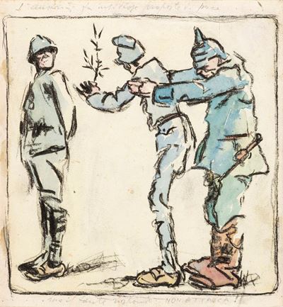 La Tradotta - Carboncino e acquerello su cartoncino, 1918