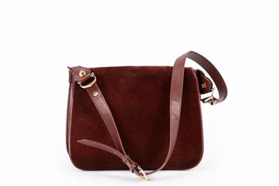 Borsa con tracolla in pelle e camoscio bordeaux