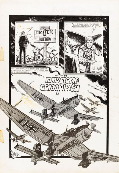 Asso di Picche - Missione compiuta, matita, china, retino e collage su cartoncino