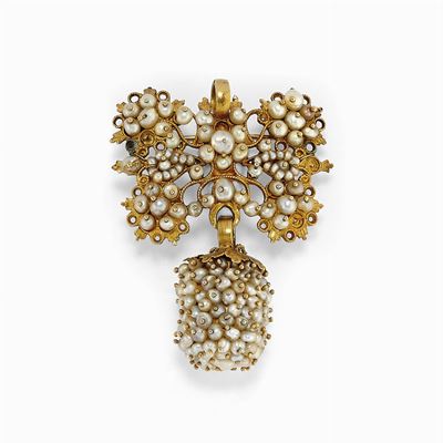 Spilla in Oro 18k e Perle Naturali, XIX Secolo