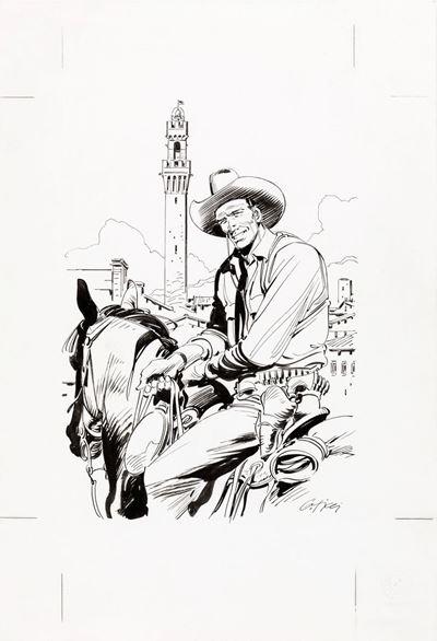Tex a Siena - Matita e china su cartoncino