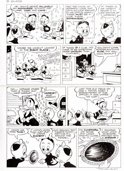 Zio Paperone e lo specchio magico, matita e china su cartoncino