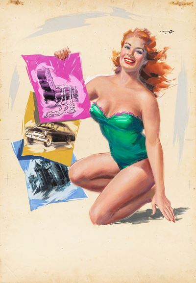 Bozzetto originale per la locandina di 'Le donne ci tengono assai', tempera su cartoncino