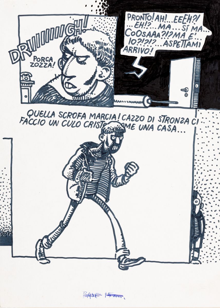 Andrea Pazienza - La siringa - Matita e pennarello su cartoncino e carta