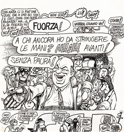 Fuorza! A chi ancora ho da stringere le mani? - matita e china su cartoncino