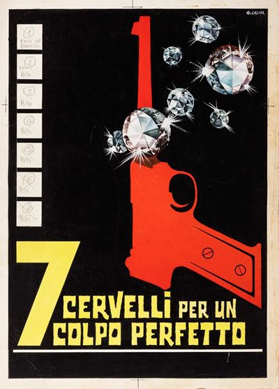 Bozzetto originale per la locandina del film '7 cervelli per un colpo perfetto', tempera e collag...