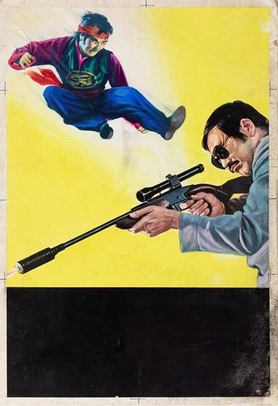 Bozzetto per locandina di "5 dita e una pistola", tempera su cartone, 1973
