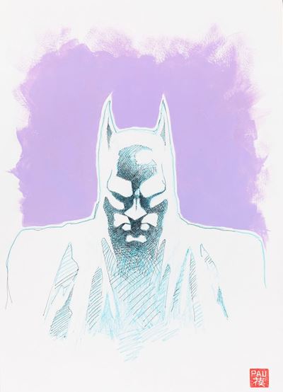 Batman Sunrise – pastello, china e tempera su cartoncino