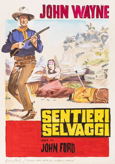 Bozzetto preliminare per 'Sentieri selvaggi' (The Searchers), tempera su cartoncino