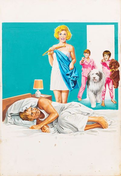 Bozzetto originale per locandina di 'C'è un uomo nel letto di mamma', tempera su cartone, 1968
