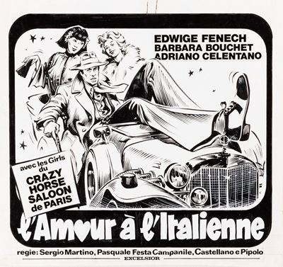 Bozzetto di film, 'Sabato, domenica e venerdì', china e biacca su cartoncino, 1979