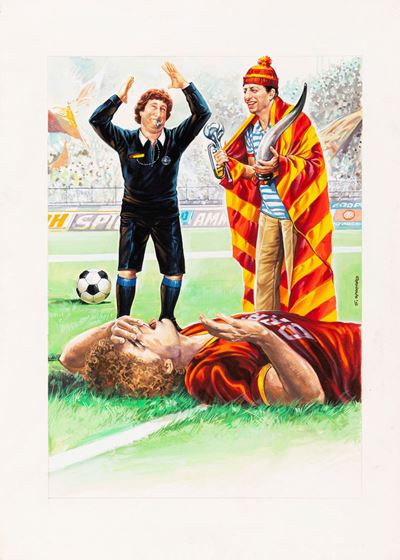 Bozzetto per 'Il tifoso, l'arbitro e il calciatore', tempera su cartone