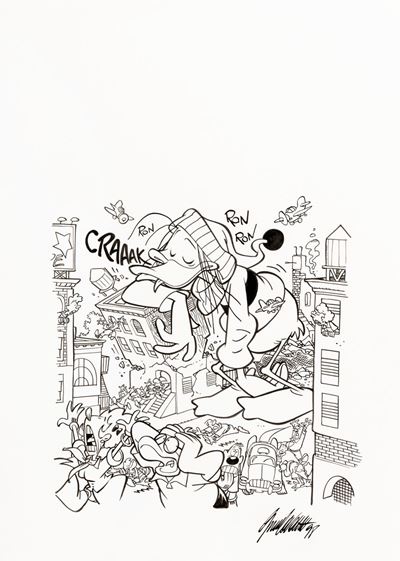 Paperoga - matita e china su cartoncino