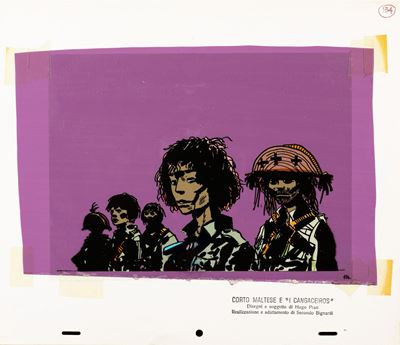 Hugo Pratt, Corto Maltese e 'I Cangaceiros', tempera su rodovetro, 1972