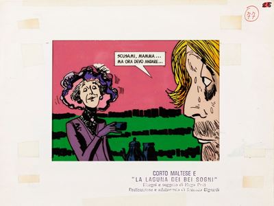 Hugo Pratt, Corto Maltese e la laguna dei bei sogni, tempera su rodovetro, 1977