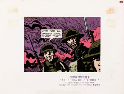 Pratt, Corto Maltese e la laguna dei bei sogni, tempera su rodovetro