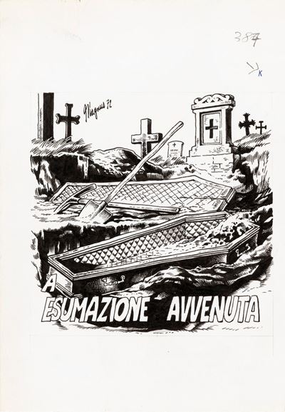 Copertina per 'A esumazione avvenuta', matita e china su cartoncino