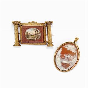 A 18k yellow gold brooch and a pendant