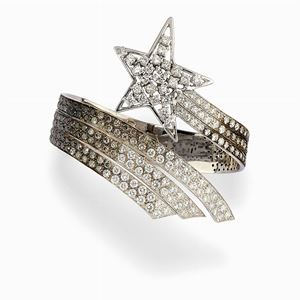 A 9K white, burnished gold and diamond bangle, Bernard Delettez