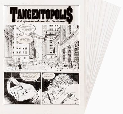 Tangentopolis e i quarantamila ladroni - matita e china su cartoncino