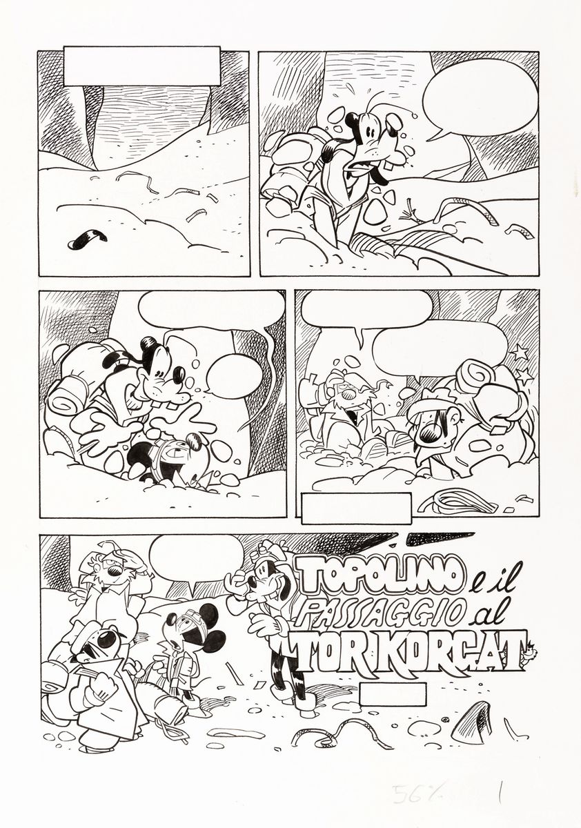 Giorgio Cavazzano - Topolino e il passaggio al Tor Korgat - matita e china su cartoncino