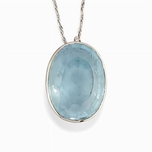  - Collana in oro bianco 18k e acquamarina