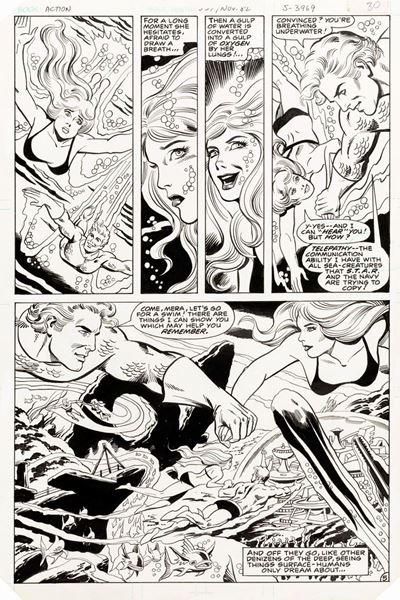 Action Comics - Aquaman: Something Fishy!, matita e china su cartoncino, 1982