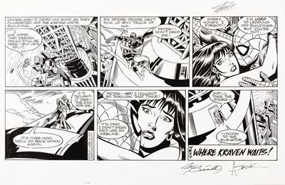 Saviuk e Sinnott, Tavola domenicale per Amazing Spider-Man, matita e china su cartoncino Marvel, ...