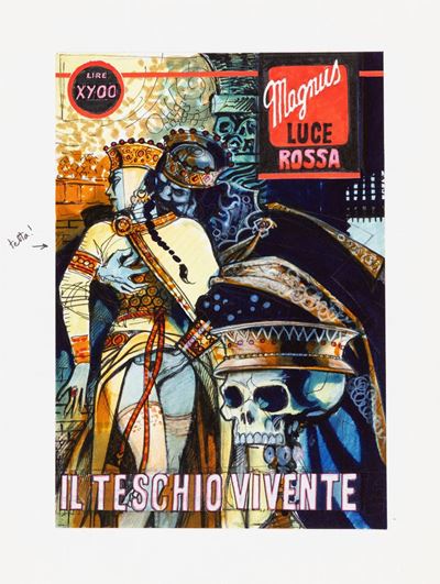 Il teschio vivente, matita, china, pennarelli e pastelli su cartoncino