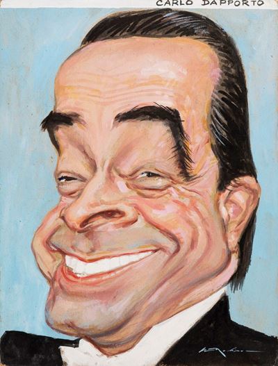 Illustrazione per la caricatura di Carlo Dapporto, tempera su cartoncino, 1969