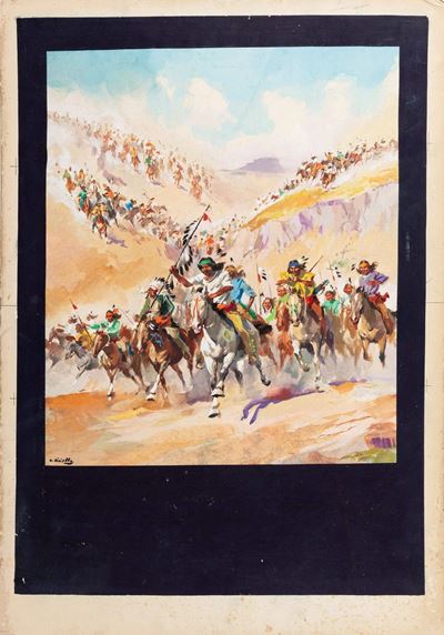 La carica delle mille frecce (Pawnee), tempera su cartone