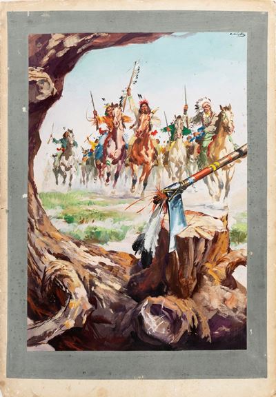 La pista dei Tomahawks (Tomahawk Trail), tempera su cartone