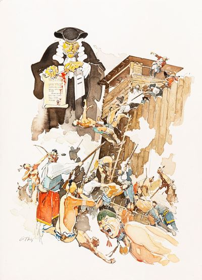 Illustrazione originale per 'Quando la foresta diventò rossa', matita e acquerello su cartoncino,...