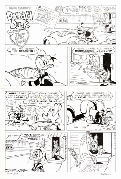 Donald Duck and Three Little Cupids, matita e china su cartoncino