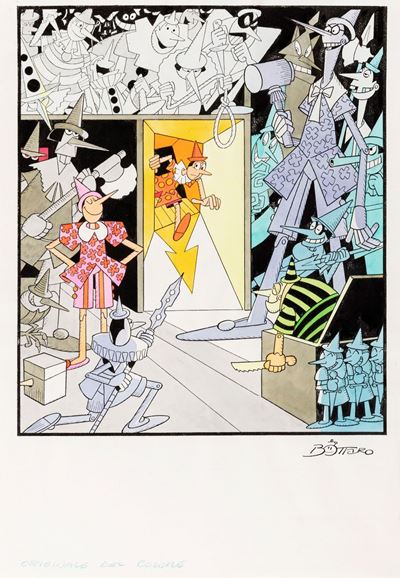 Le molte anime di Pinocchio, china e acquerello su fotocopia