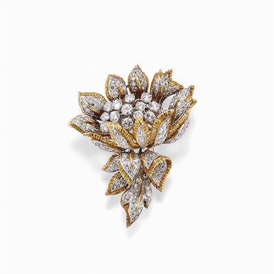 Spilla in Oro Bicolore 18k e Diamanti