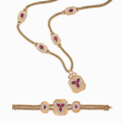 Parure in Oro Bicolore 18k, Rubini e Diamanti