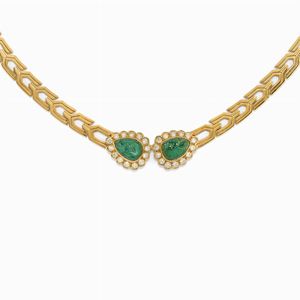 A 18k yellow gold, emerald and diamond necklace