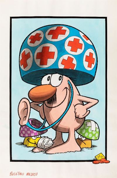 Boletino medico, matita, china e ecoline su cartoncino