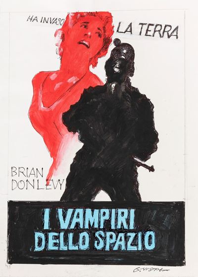 Bozzetto preliminare per 'I vampiri dello spazio' (Quatermass 2), china e tempera su cartoncino