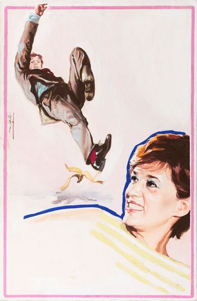 Bozzetto per locandina del film 'Buccia di banana' (Peau de banane), tempera su cartone